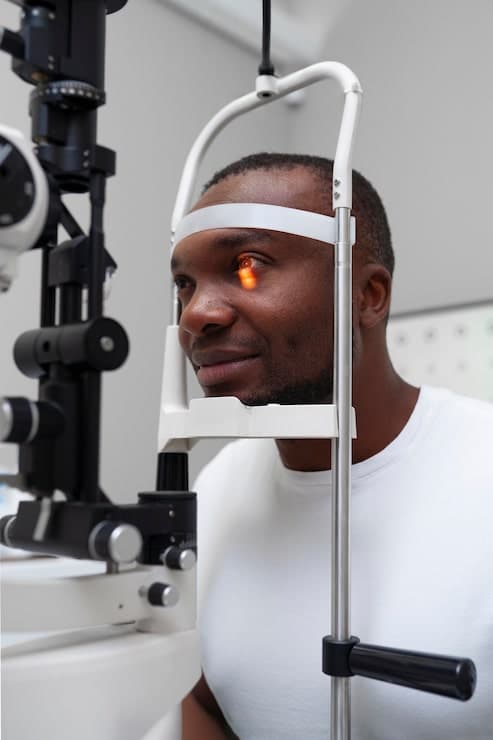 Patient having eye exam